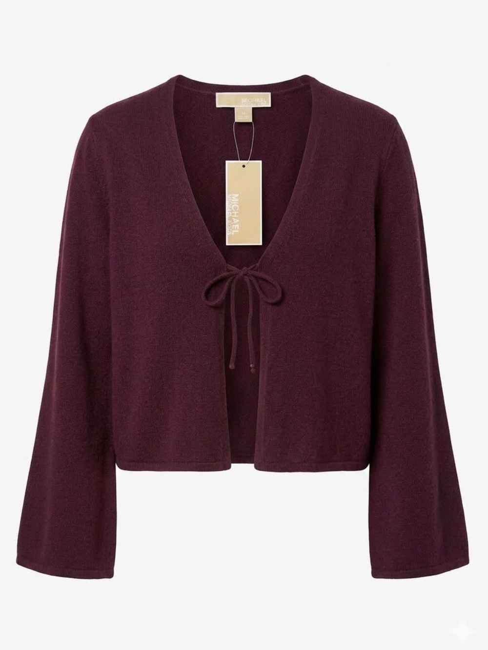 NWT MICHAEL Michael Kors Plum Tie-Front Knit Cardigan Sweater Size XL